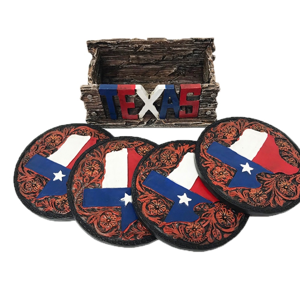 Patriotic Texas Map Coasters Set